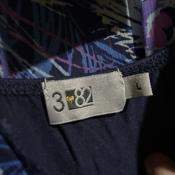 Three Eighty Two V-Neck Flowy Peacock Feather Print Mini Dress Size L - NWT - Picture 15 of 16